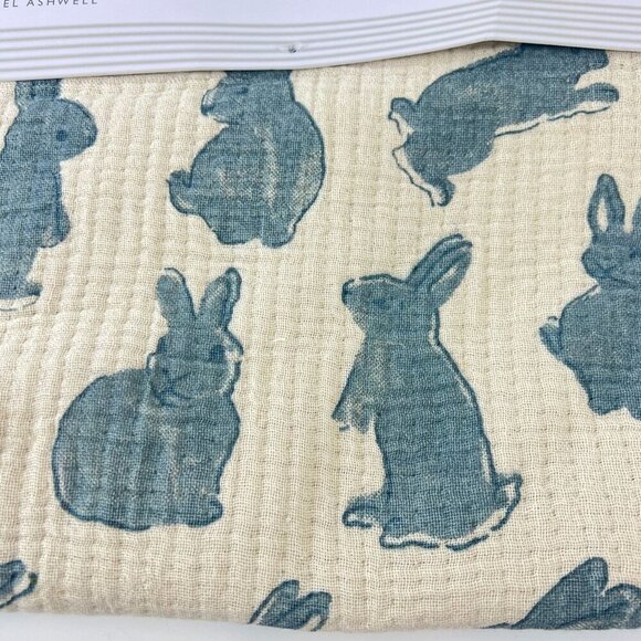 Rachel Ashwell Farmhouse Table Runner With Blue Bunny Print & Lace Trim 16" x 72 - Picture 5 of 8